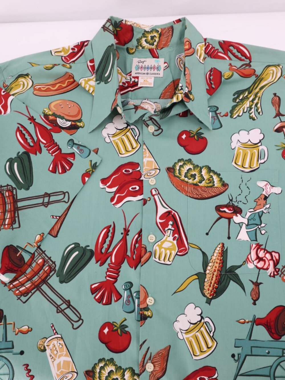 Vintage Reyn Spooner Hawaiian Shirt Men XL Born to Grill Chef Summer BBQ Cookout